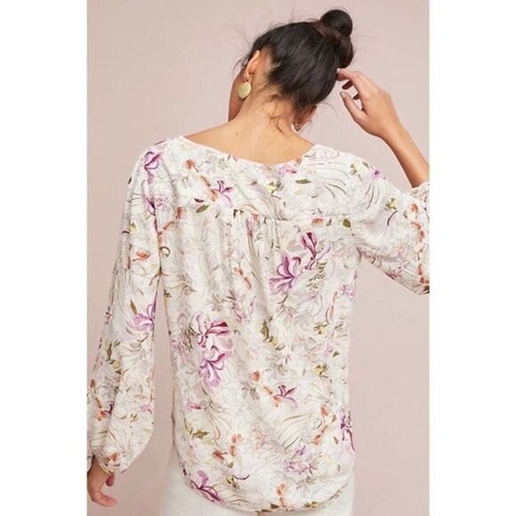 Maeve by Anthropologie Women's Pernille Floral Tie Sleeve Top Rayon Size XS - Picture 4 of 12